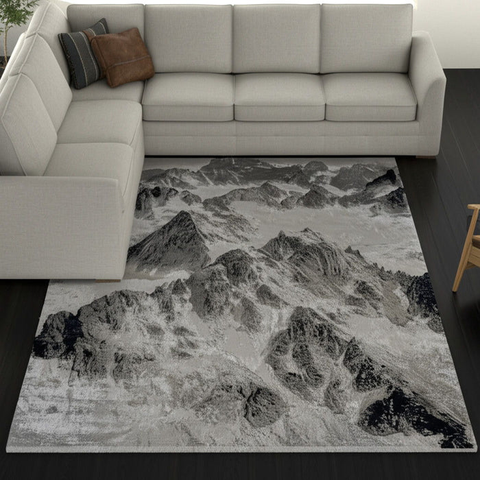 10' X 13' Abstract Area Rug - Black And Silver