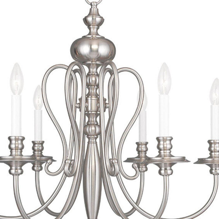HomeRoots 24-inch six-light dimmable chandelier with pearl silver shades and nickel finish, elegant lighting fixture for modern interiors