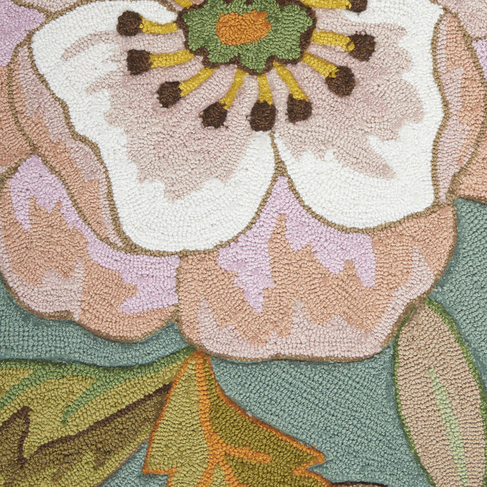 8' x 11' Floral Hand Hooked Area Rug - Green