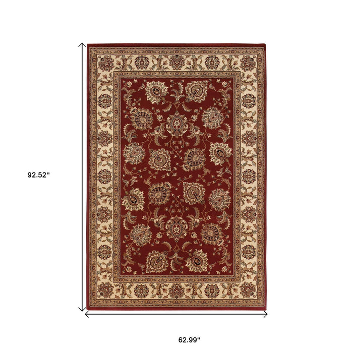5' X 8' Oriental Area Rug - Red And Ivory