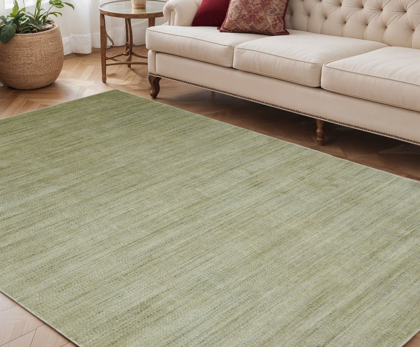 5' X 8' Wool Striped Hand Woven Area Rug - Green And Sage