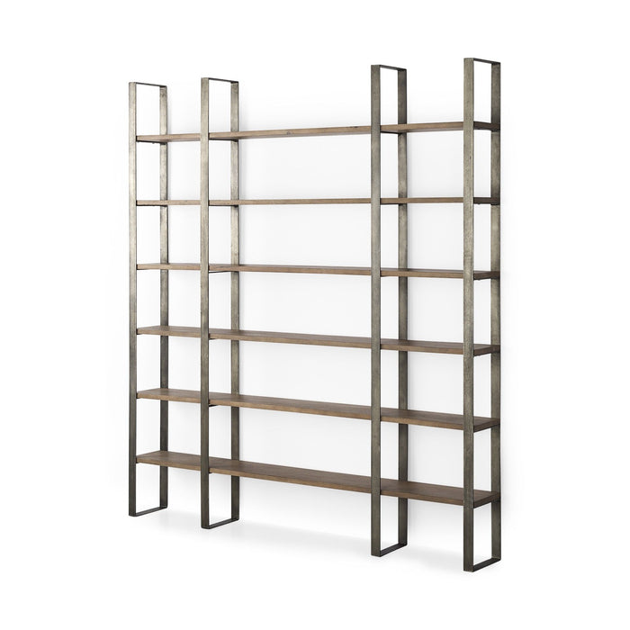 and Six Tier Bookcase - Brown / Nickel