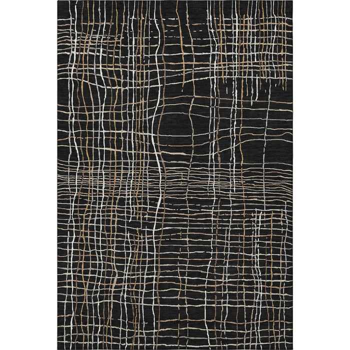 10' X 14' Striped Washable Area Rug With UV Protection (678538) - Black / Ivory / Beige