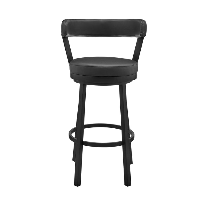Faux Leather And Steel Swivel Low Back Bar Height Bar Chair - Black