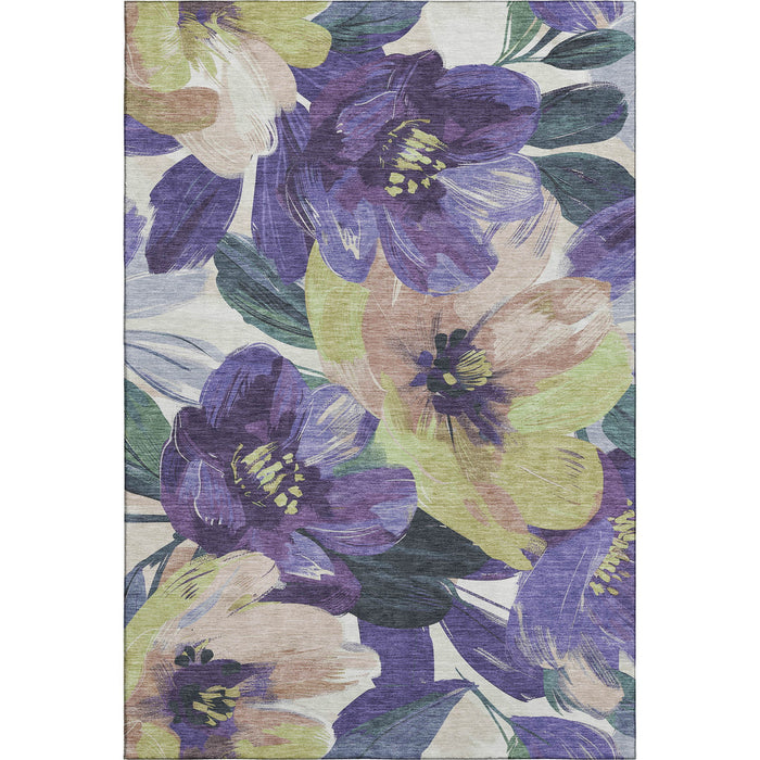 10' X 14' Floral Washable Area Rug With UV Protection (694002) - Purple / Green / Ivory