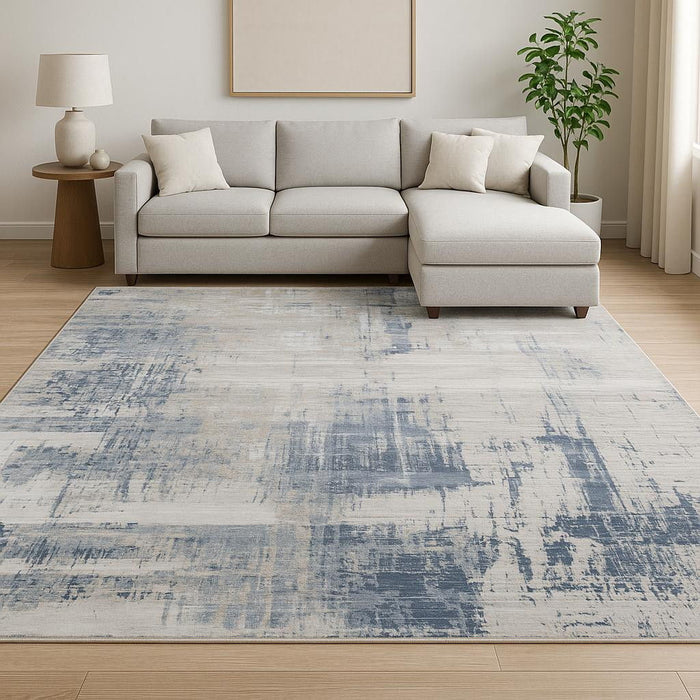 8' X 10' Wool Material Abstract Hand Knotted Area Rug - Blue