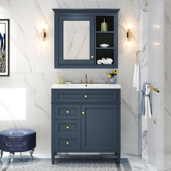 Giga bathroom vanity with medicine cabinet, modern storage cabinet featuring 2 soft-closing doors and 4 drawers in a sleek design