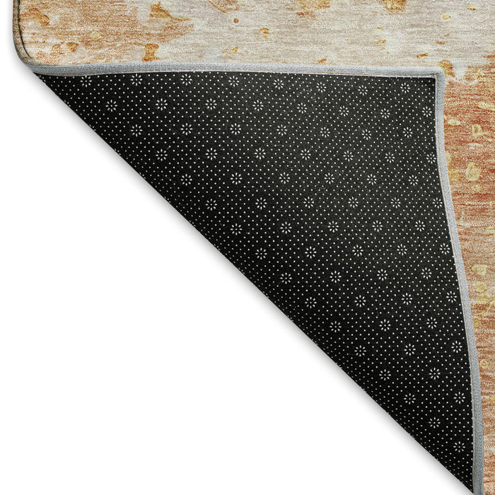 10' X 14' Abstract Washable Area Rug With UV Protection (692208) - Salmon / Ivory / Gold
