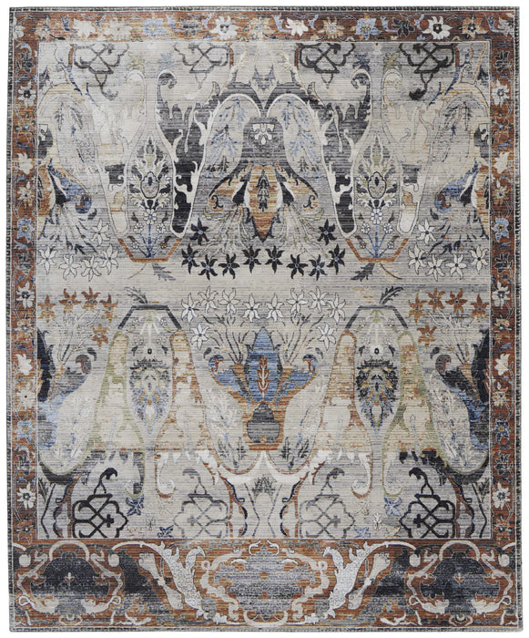 9' x 13' Ikat Power Loom Area Rug - Gray Black And Red