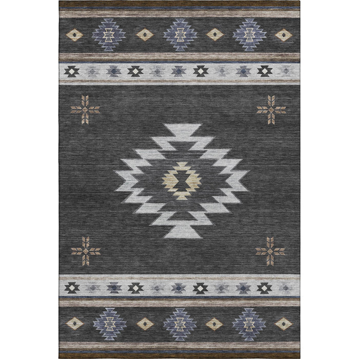 9' X 12' Geometric Washable Area Rug With UV Protection (645689) - Midnight / Ivory / Beige