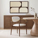 Vegan leather upholstered dining arm chair with walnut legs from Meridian Furniture, showing a modern, comfortable design.