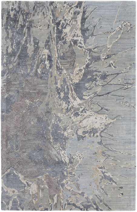 4' x 6' Abstract Hand Tufted Worn Faded Area Rug - Ivory Taupe And Green