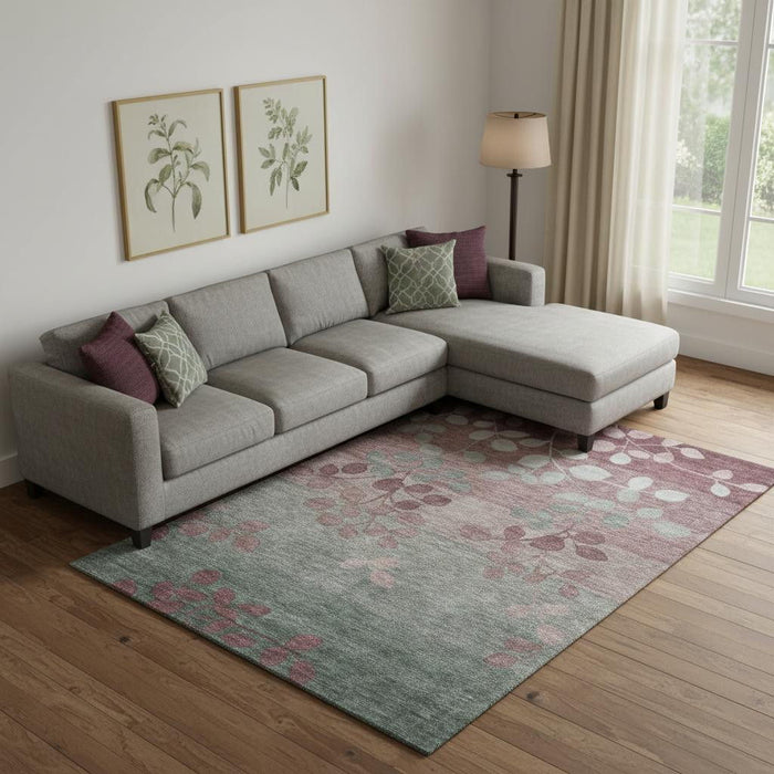 10' X 14' Floral Washable Area Rug With UV Protection (707479) - Blush / Emerald