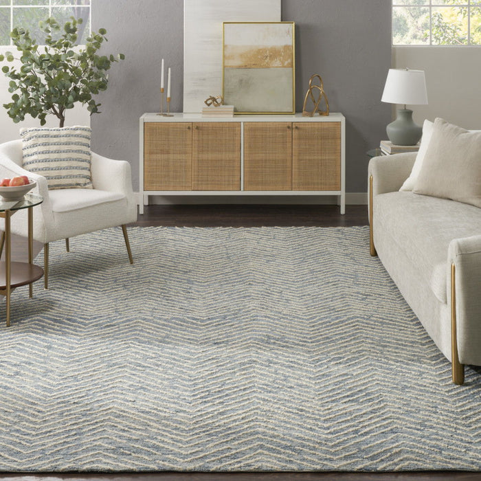 8' X 10' Wool Chevron Area Rug - Indigo And Ivory