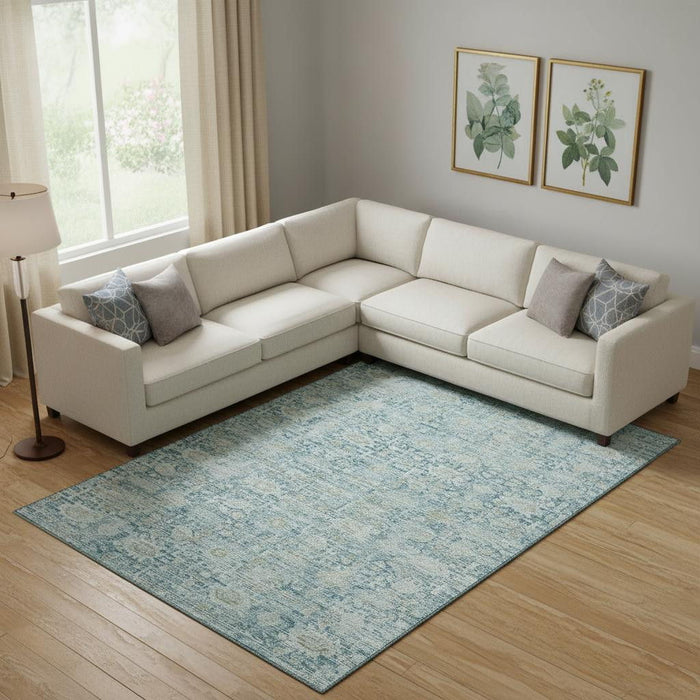 10' X 14' Oriental Washable Area Rug With UV Protection (700973) - Blue / Ivory