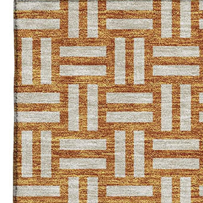 10' X 14' Abstract Geometric Washable Area Rug With UV Protection (673597) - Terra Cotta / Beige