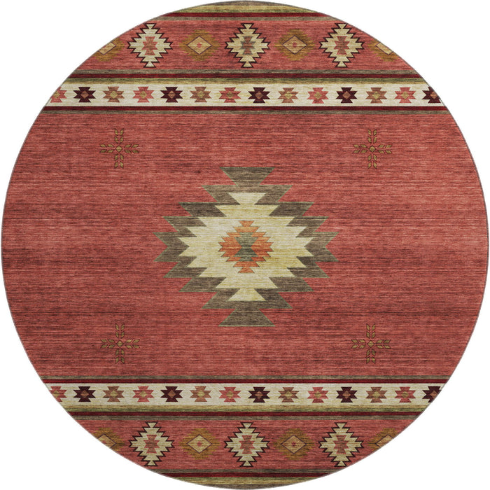 8' Southwest Geometric Washable Round Rug With UV Protection - Cinnamon