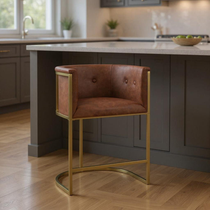 26" Fabric Low Back Counter Height Bar Chair - Brown / Gold