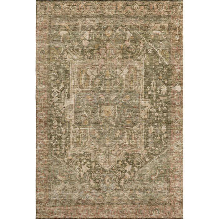 10' X 14' Oriental Washable Area Rug With UV Protection (692418) - Fern Green / Wheat / Copper