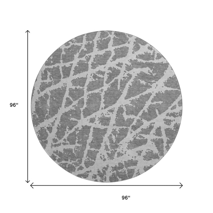 8' Abstract Washable Round Rug With UV Protection (646533) - Charcoal / Ivory