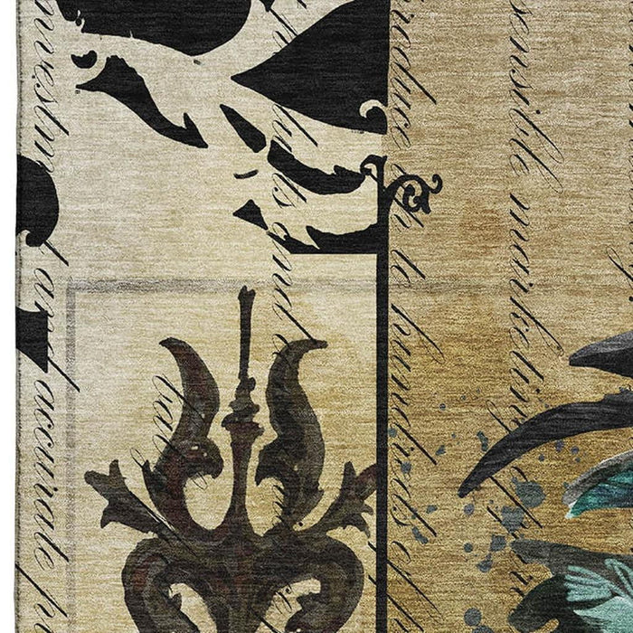 9' X 12' Animal Print Washable Area Rug With UV Protection - Midnight And Beige
