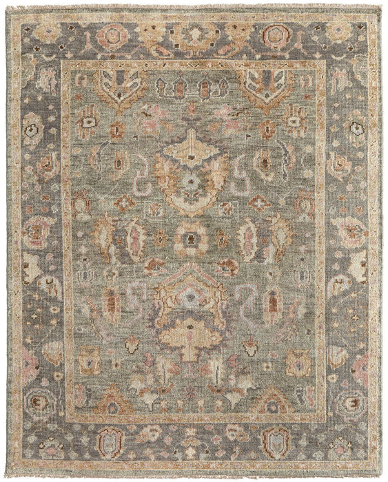 4' x 6' Wool Oriental Hand Knotted Rectangle Area Rug With Fringe - Gray And Gold
