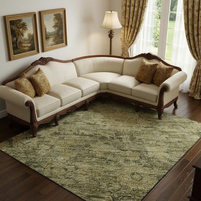 10' X 14' Oriental Washable Area Rug With UV Protection (700943) - Green / Gold