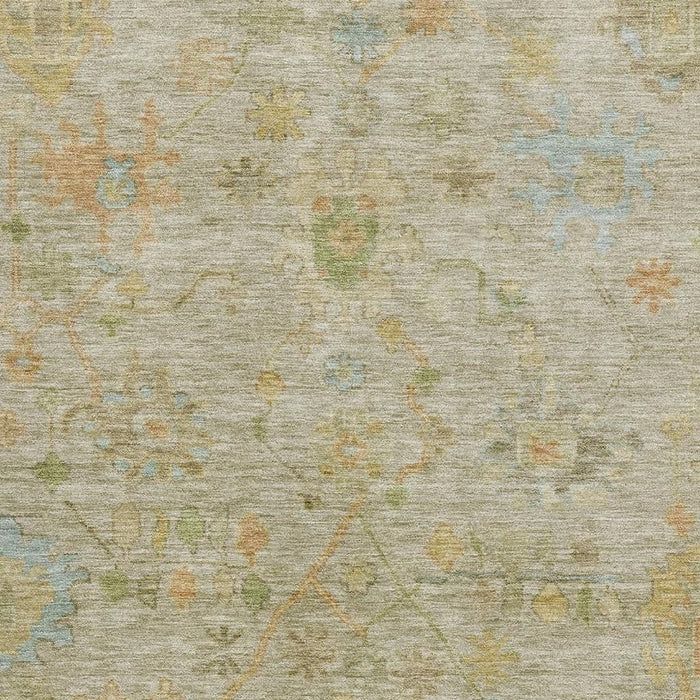 10' X 14' Floral Washable Area Rug With UV Protection (708433) - Khaki / Gold / Blue