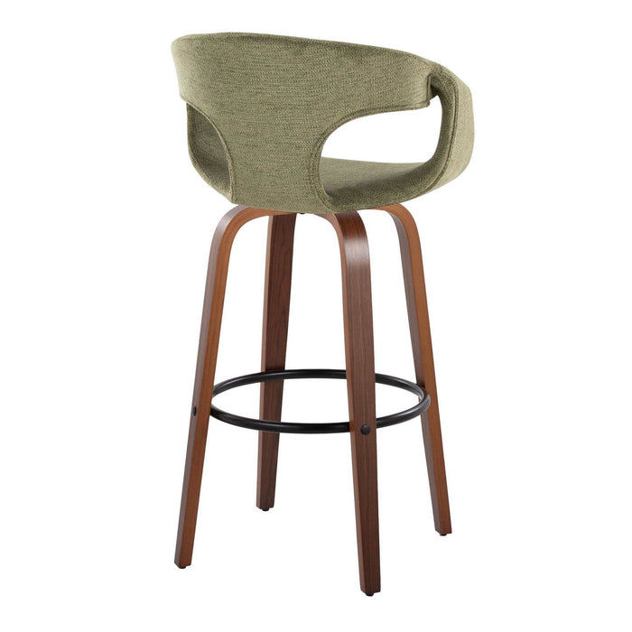 Curvo - 30" Fixed-Height Barstool With Swivel And Round Metal Footrest (Set of 2) - Walnut Wood