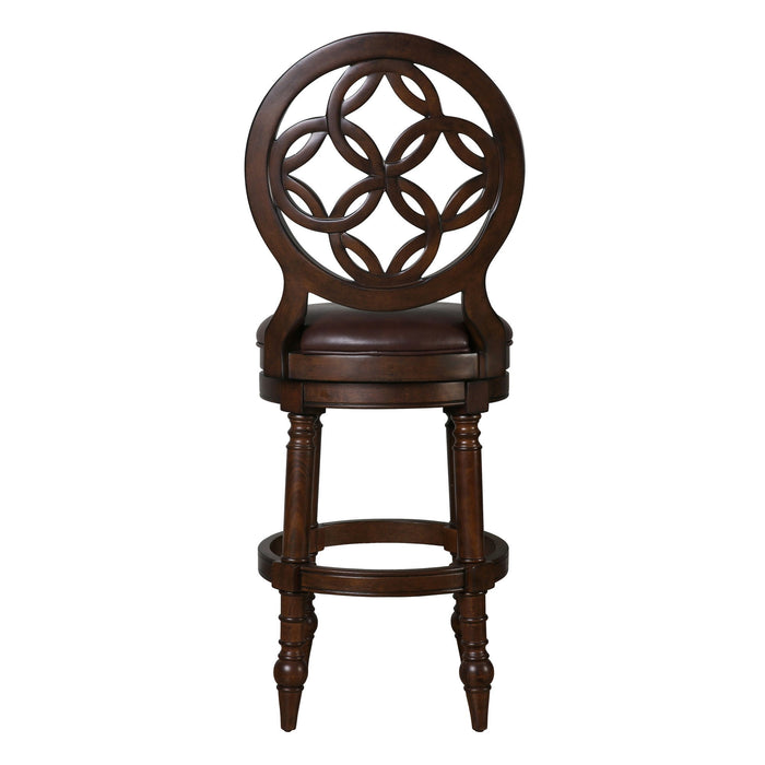 Faux Leather And Solid Wood Bar Height Swivel Bar Chair - Dark Brown / Walnut