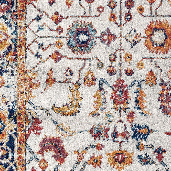 8.8' x 11.8' Floral Power Loom Area Rug - Ivory Navy And Orange