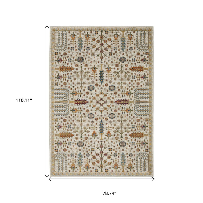 7' X 10' Oriental Area Rug - Ivory And Gold
