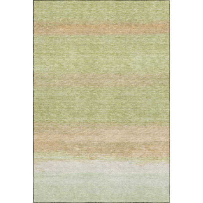10' X 14' Striped Washable Area Rug With UV Protection (692655) - Artichoke Green / Ivory / Beige