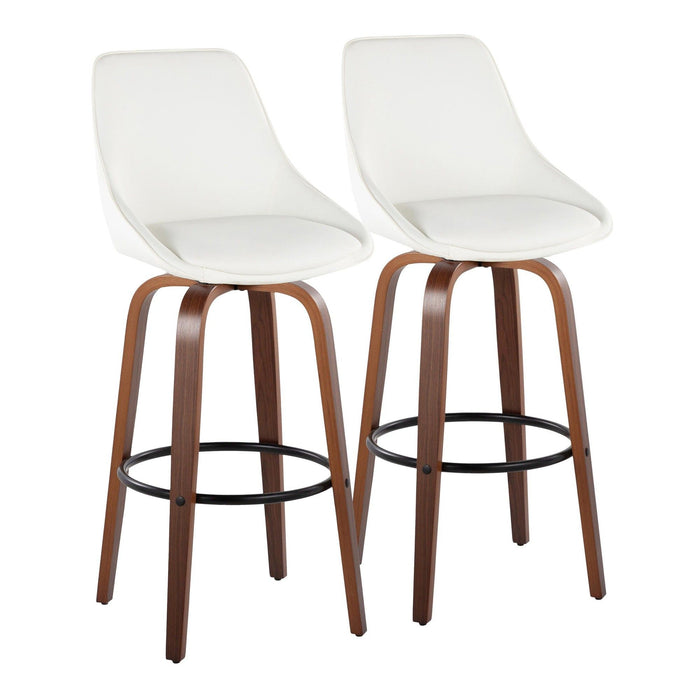 Diana - 30" Fixed-Height Barstool With Swivel And Round Black Metal Footrest (Set of 2) - Walnut Wood