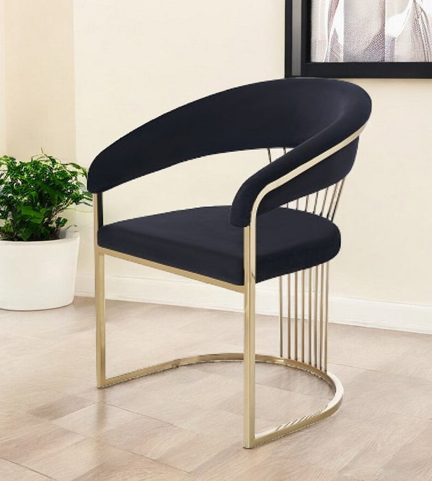 Upholstered Velvet Open Back Dining Arm Chair - Black / Gold