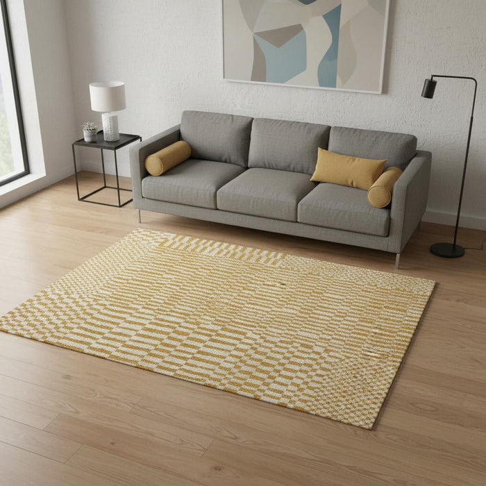 6' X 8' Geometric Berber Washable Area Rug With UV Protection (609857) - Gold / Beige