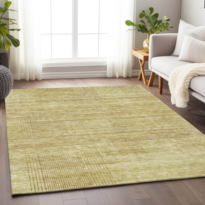 10' X 14' Striped Washable Area Rug With UV Protection - Gold And Beige