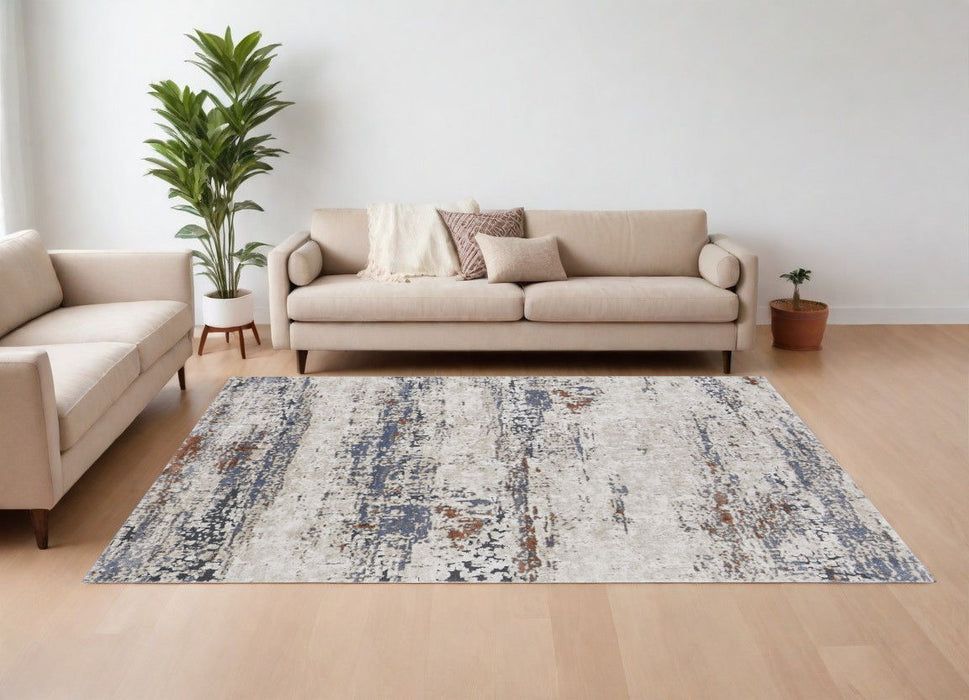 8' x 10' Abstract Power Loom Area Rug - Gray Blue And Ivory