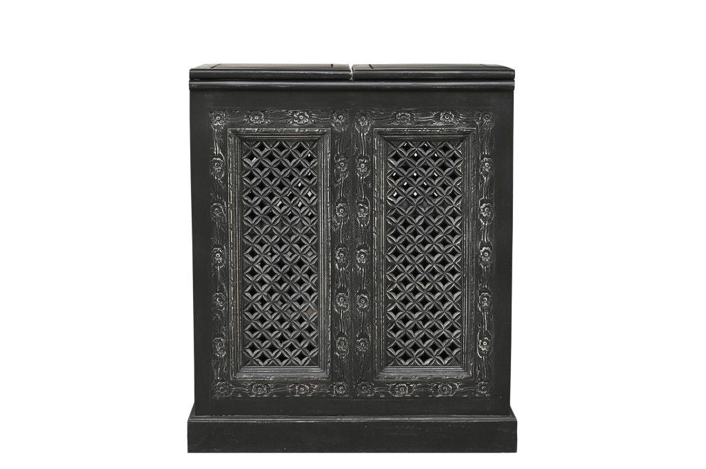 Solid Wood Carved Floral Bar Cabinet With Two Doors One Drawer (727848) - Black