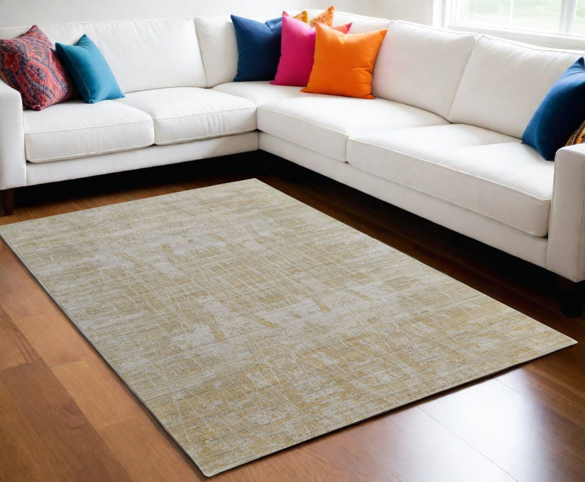 5' x 8' Modern Abstract Hand Woven Wool Blend Area Rug - Yellow And Ivory