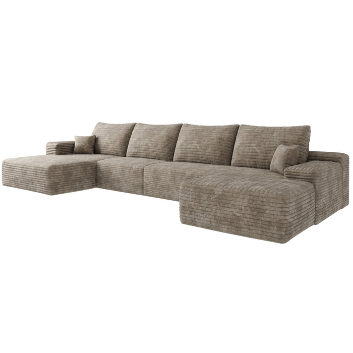 2 Piece Living Room Set Corduroy Modular Compression Foam Sofa With Ottoman Toss Pillows - Camel