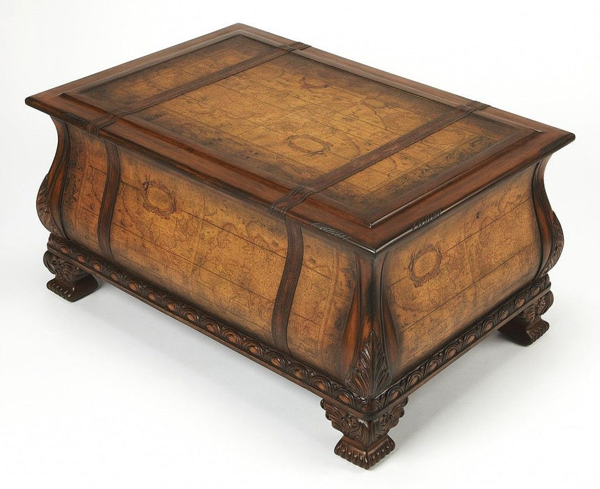 Old World Vintage Style Map Bombe Coffee Table - Light Brown