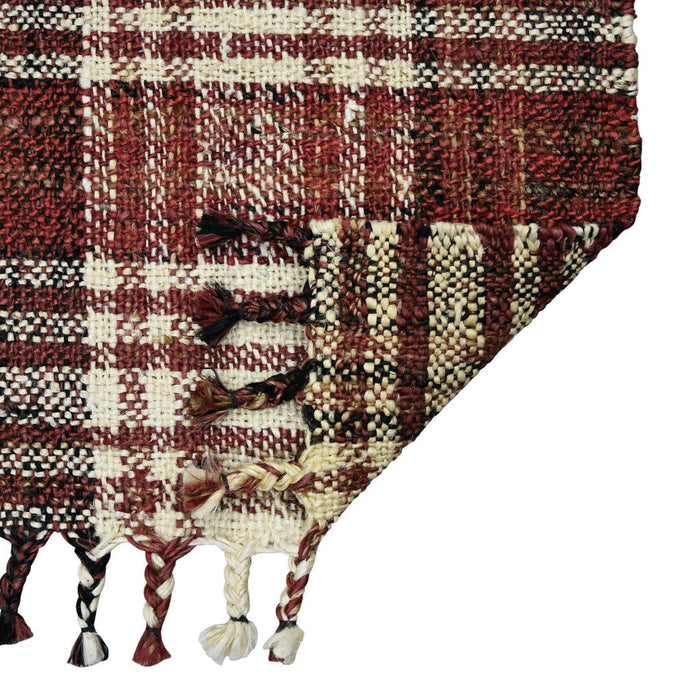 8' X 10' Jute Plaid Hand Woven Area Rug With Fringe (570629) - Brick Red / Black / Ivory