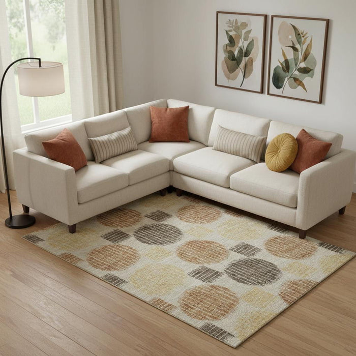 10' X 14' Geometric Washable Area Rug With UV Protection (671582) - Tan / Gold / Brown