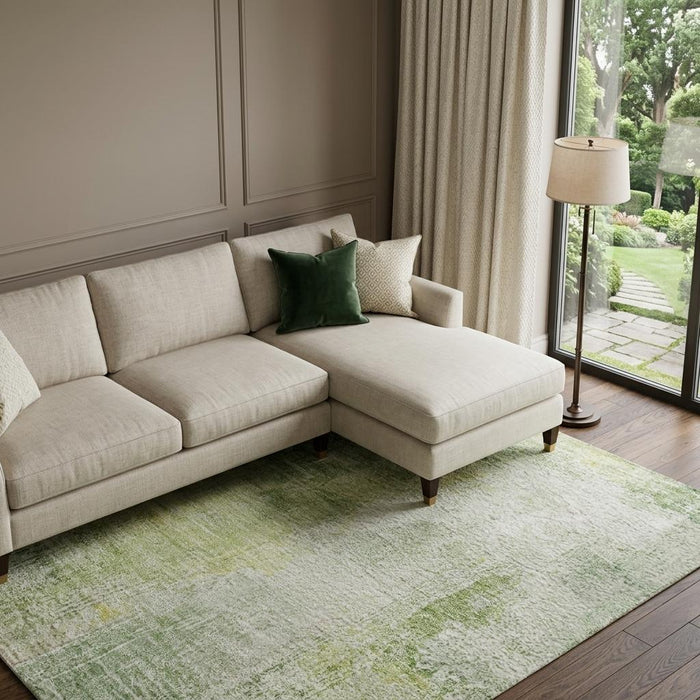 10' X 14' Abstract Washable Area Rug With UV Protection (695714) - Sage / Wheat / Ivory