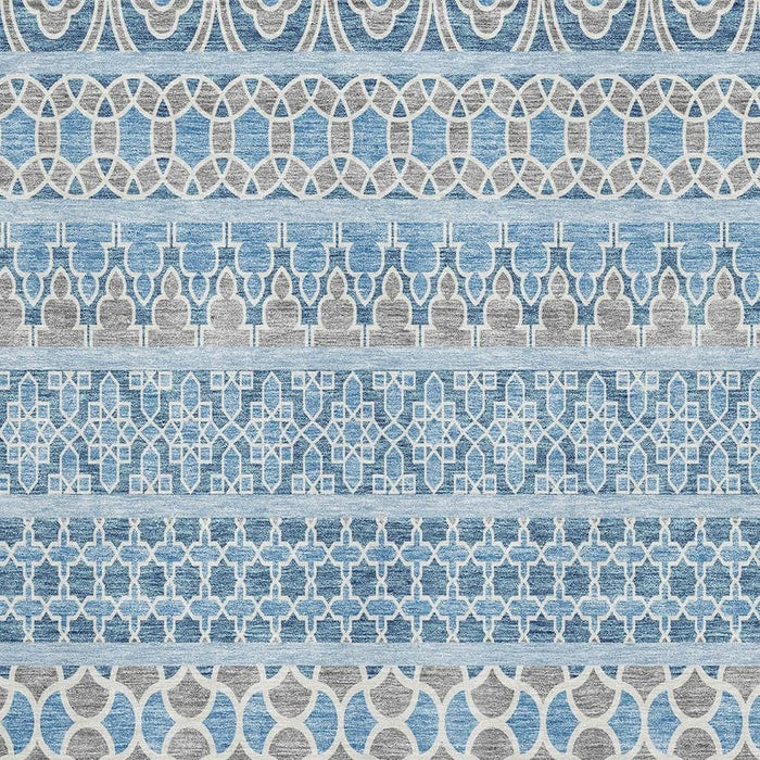 8' X 10' Transitional Ikat Washable Area Rug With UV Protection - Sky Blue