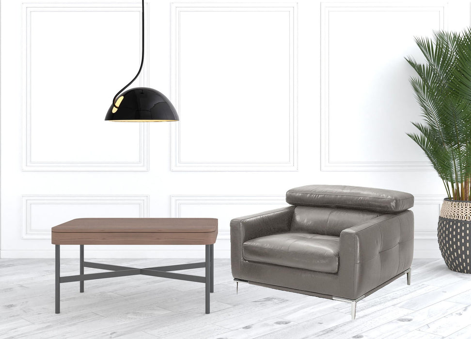 Genuine Leather Solid Color Lounge Chair - Gray And Silver