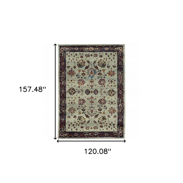 10' x 13' Oriental Power Loom Area Rug - Red And Ivory