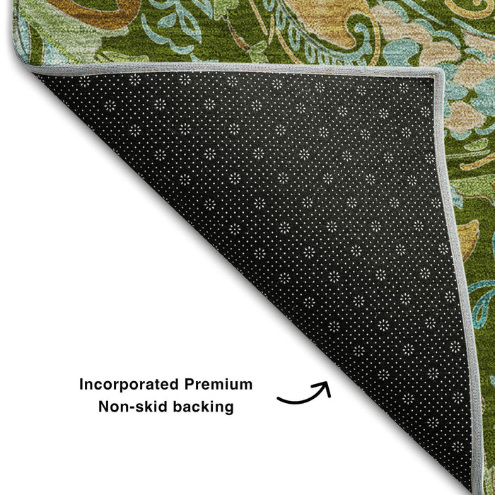 9' X 12' Paisley Distressed Washable Area Rug With UV Protection (647973) - Green / Blue