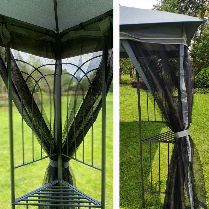 Giga patio gazebo tent with ventilated double roof and mosquito net, providing shade and protection for outdoor spaces.